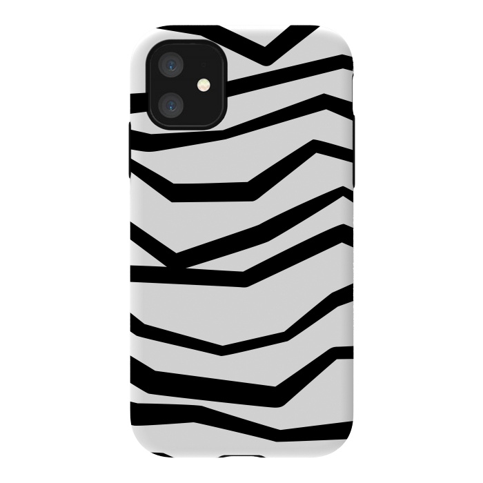 iPhone 11 StrongFit Wavy Zig Zag Stripes Black And White 2 by Andrea Haase