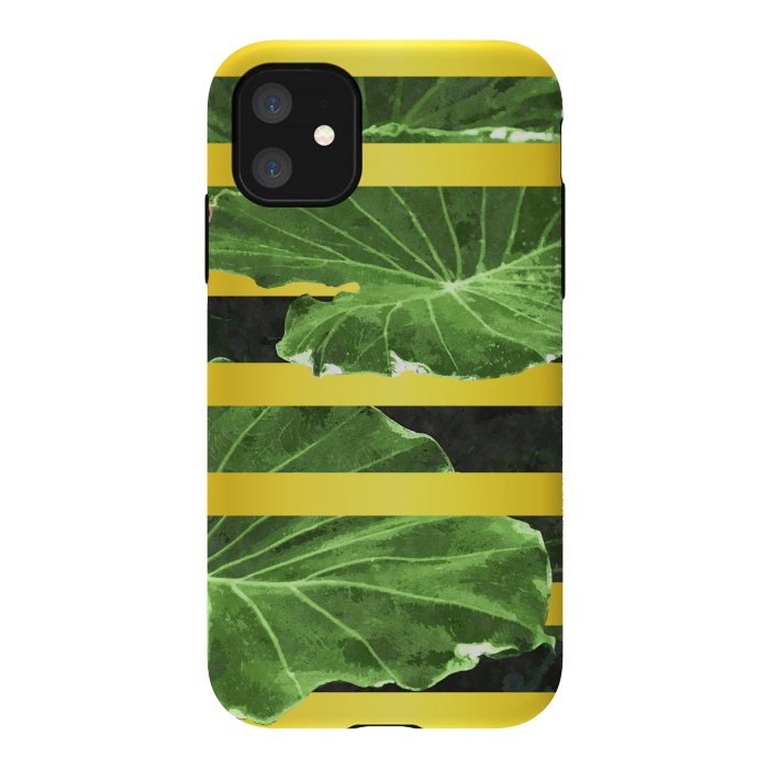 iPhone 11 StrongFit Green Leaves and Gold Stripes by Alemi