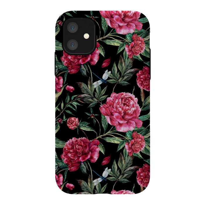 iPhone 11 StrongFit Pink Peonies on Black by  Utart