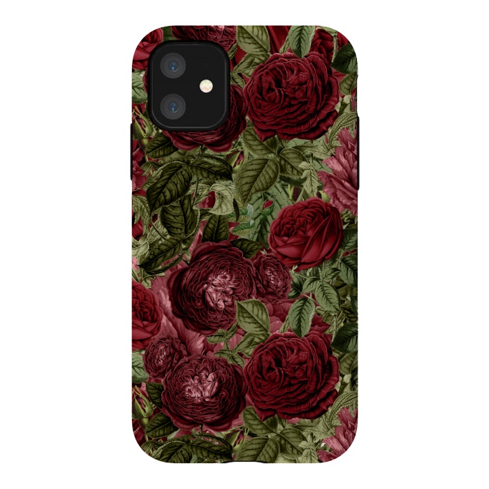 iPhone 11 StrongFit Victorian Dark Red Vintage Roses by  Utart