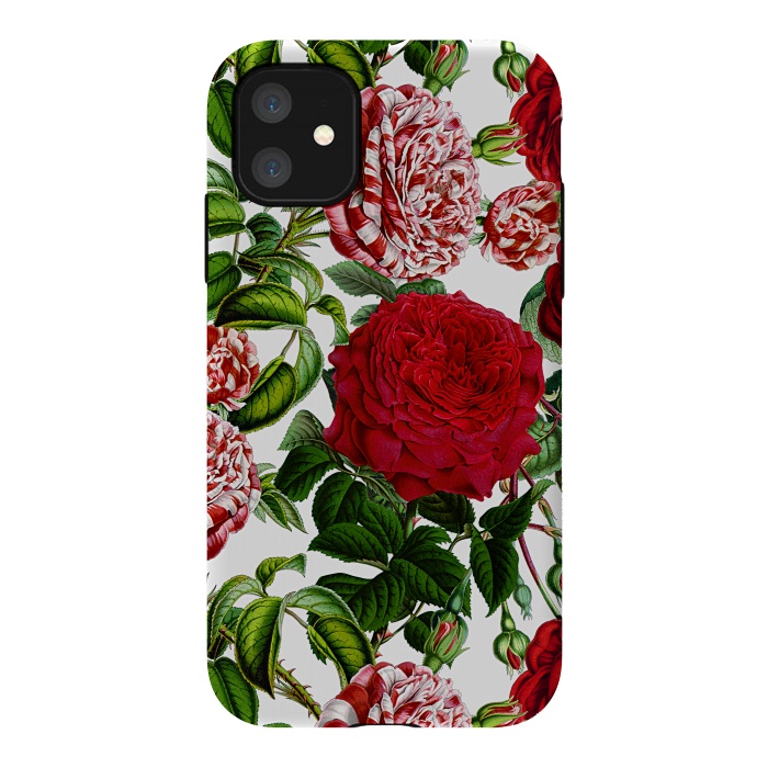 iPhone 11 StrongFit Red and White Vintage Roses Pattern by  Utart