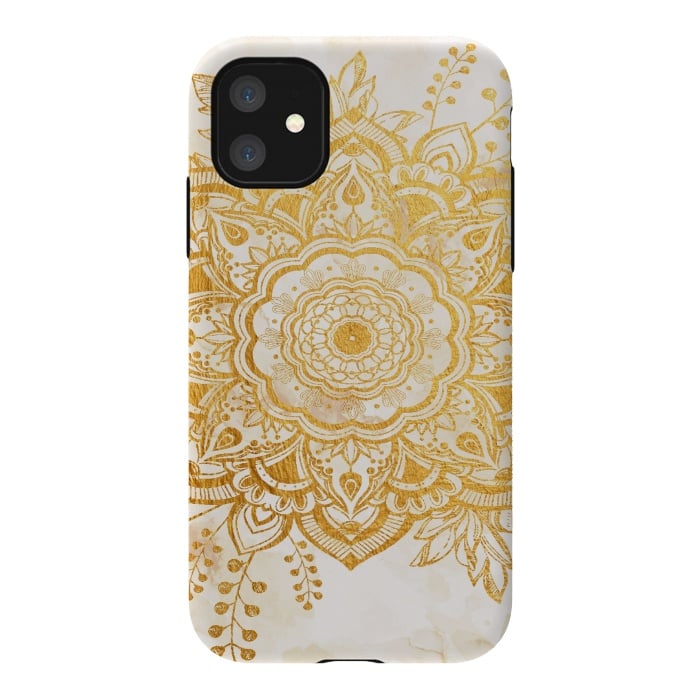 iPhone 11 StrongFit Queen Starring of Mandala-Gold Sunflower I by ''CVogiatzi.
