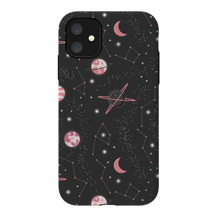 iPhone 11 StrongFit Universe with planets and stars seamless pattern, cosmos starry night sky 007 by Jelena Obradovic