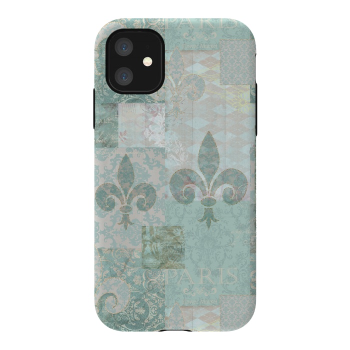 iPhone 11 StrongFit Vintage Patchwork Soft Teal by Andrea Haase