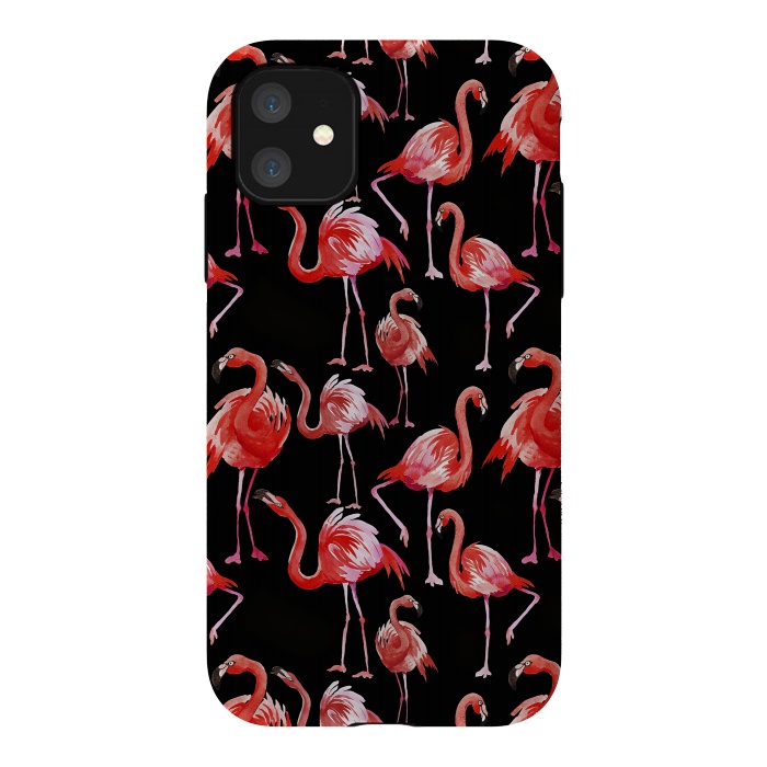 iPhone 11 StrongFit Flamingos on Black by  Utart