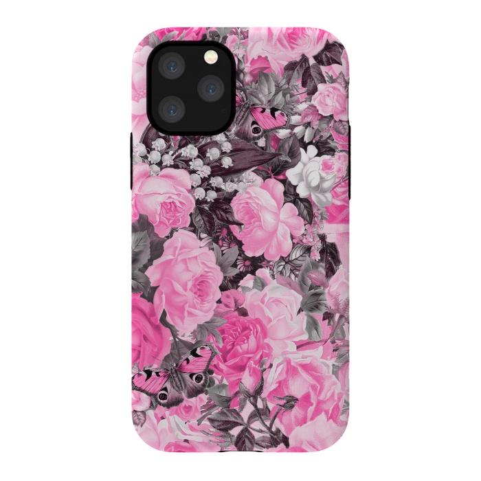 iPhone 11 Pro StrongFit Nostalgic Pink Rose And Butterfly Pattern by Andrea Haase