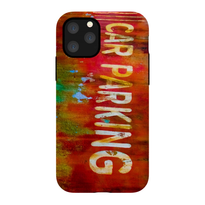 iPhone 11 Pro StrongFit Grunge Spray Paint Car Parking Sign by Andrea Haase