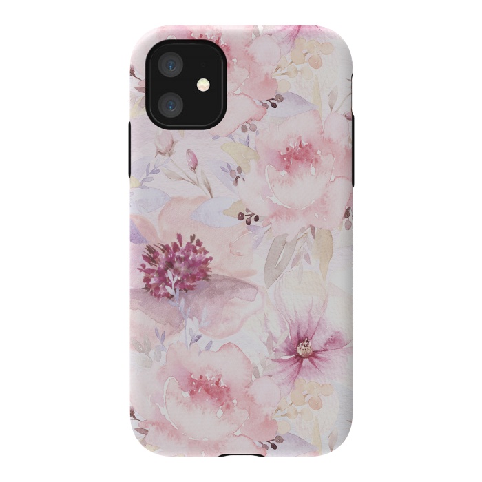 iPhone 11 StrongFit Pink Pastel Watercolor Flower Pattern by  Utart