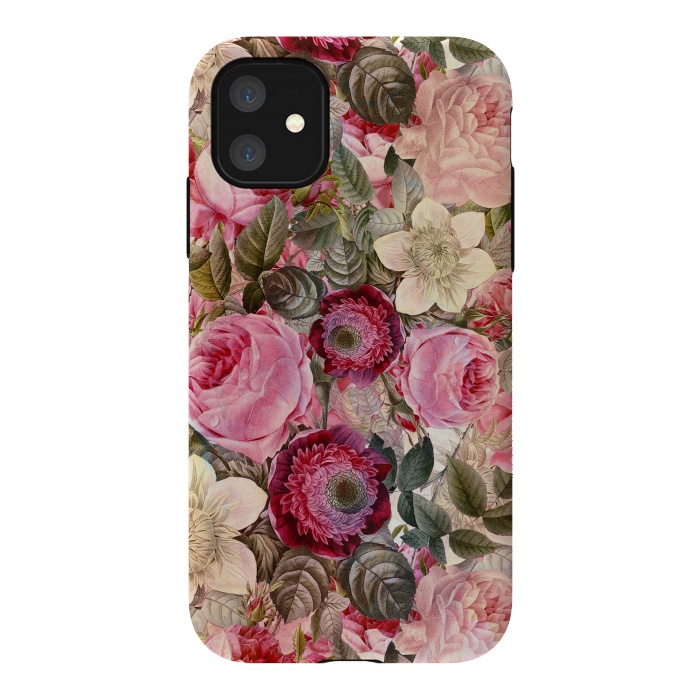 iPhone 11 StrongFit Pink Vintage Flower Pattern by  Utart