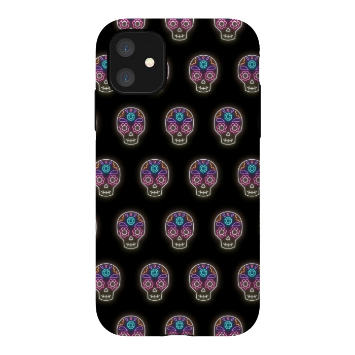 iPhone 11 StrongFit Neon sugar skull pattern by Laura Nagel
