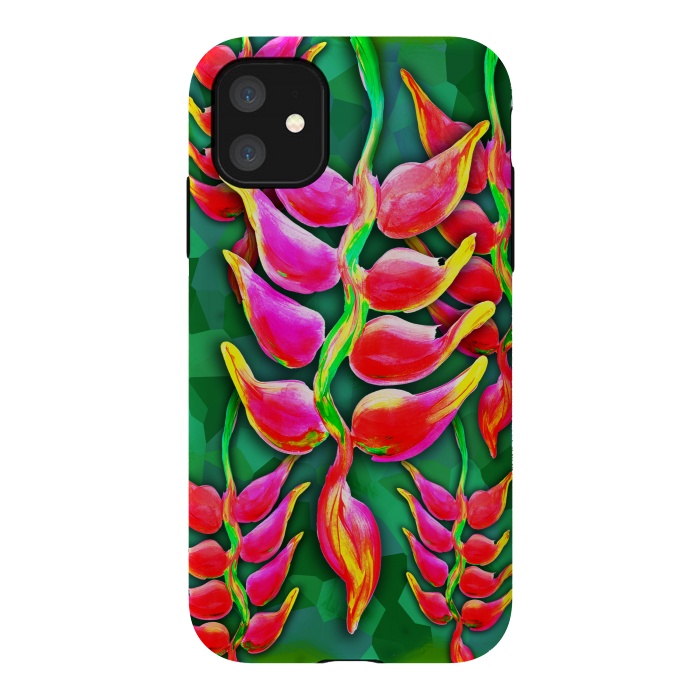 iPhone 11 StrongFit Exotic Flowers Heliconia Pendula Bright Red  by BluedarkArt