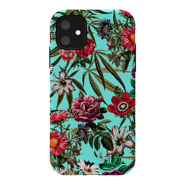 iPhone 11 StrongFit Marijuana and Floral Pattern II by Burcu Korkmazyurek