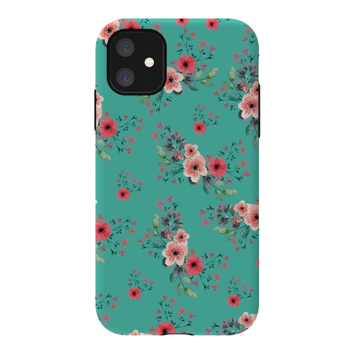 iPhone 11 StrongFit Flowers in Aquamarine by Rossy Villarreal