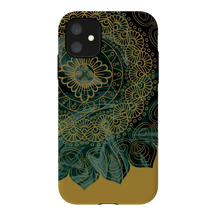 iPhone 11 StrongFit Mandala in Green Marble by Rossy Villarreal