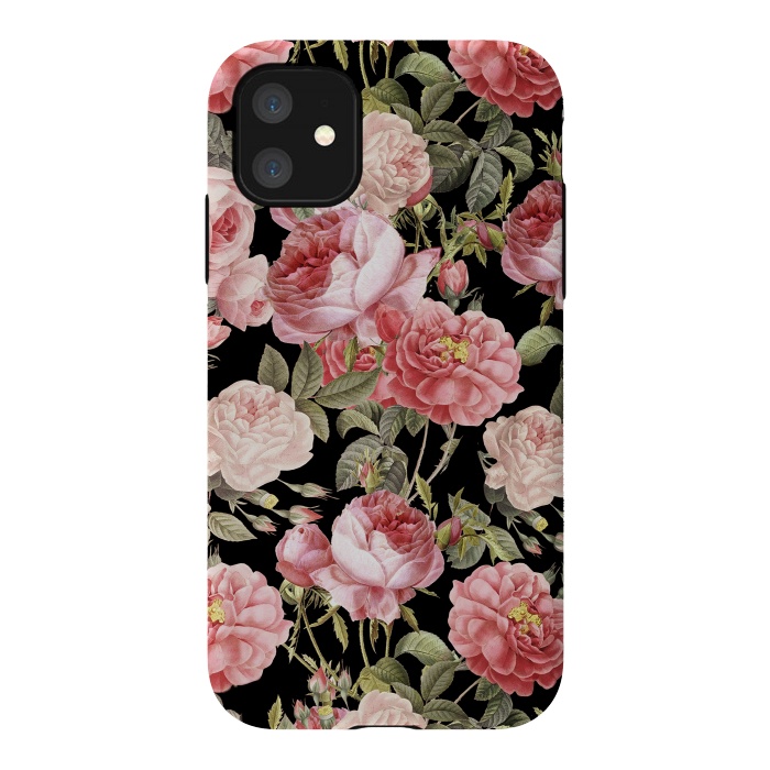 iPhone 11 StrongFit Bridal Roses Pattern on Black by  Utart