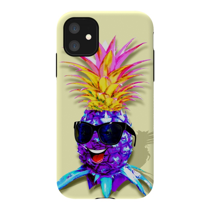 iPhone 11 StrongFit Pineapple Ultraviolet Happy Dude with Sunglasses  by BluedarkArt