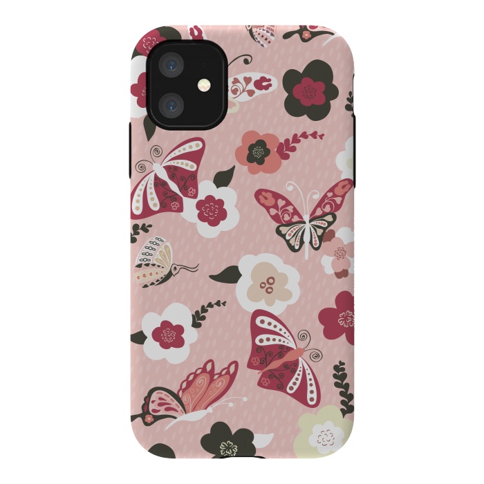 iPhone 11 StrongFit Beautiful Butterflies on Dusty Pink by Paula Ohreen