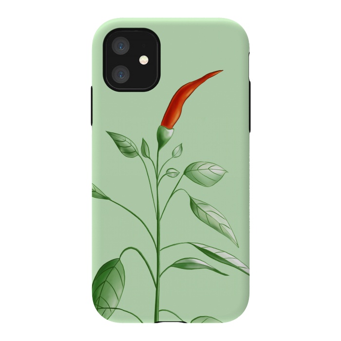 iPhone 11 StrongFit Hot Chili Pepper Plant Botanical Illustration by Boriana Giormova