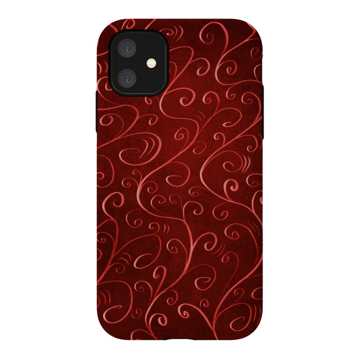 iPhone 11 StrongFit Whimsical Elegant Textured Red Swirl Pattern by Boriana Giormova