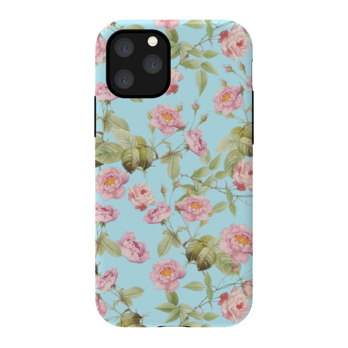 iPhone 11 Pro StrongFit Pastel Teal and Pink Roses Pattern by  Utart