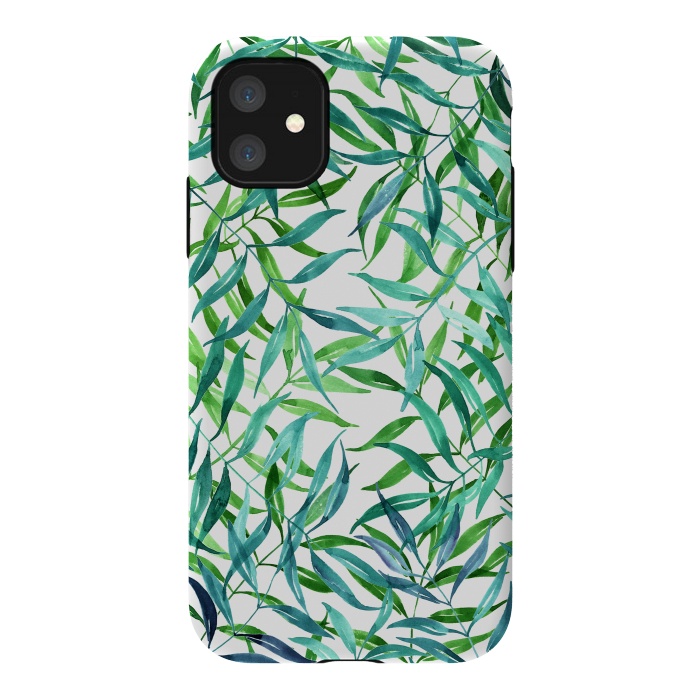 iPhone 11 StrongFit Green Palm Leaf Print by Becky Starsmore