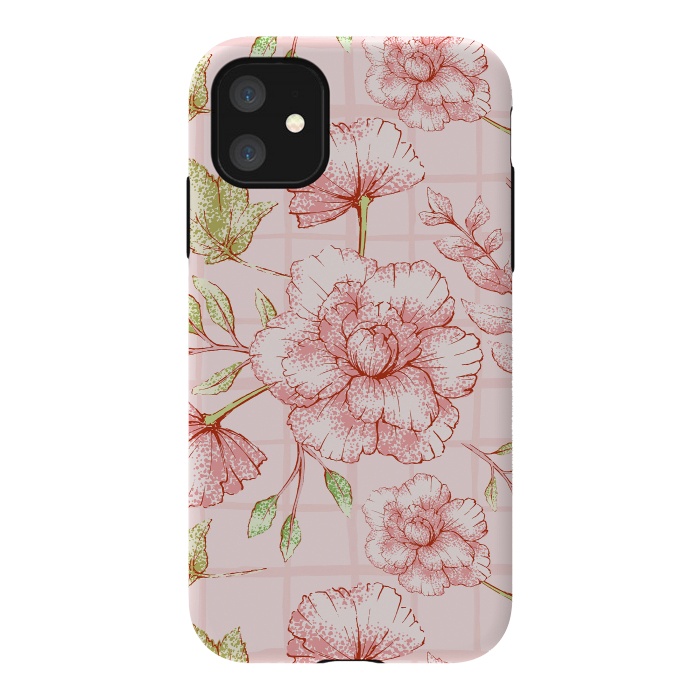 iPhone 11 StrongFit Modern pink Grid and Flower Pattern by  Utart