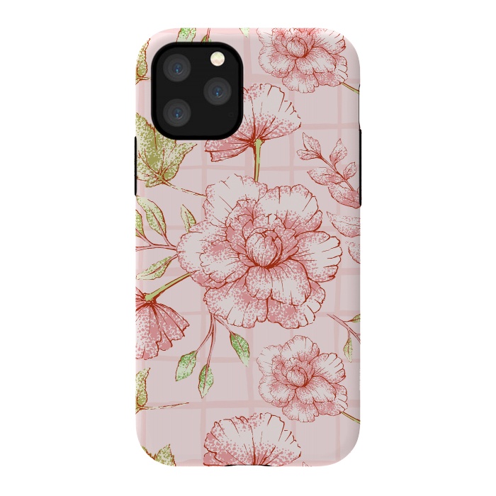 iPhone 11 Pro StrongFit Modern pink Grid and Flower Pattern by  Utart