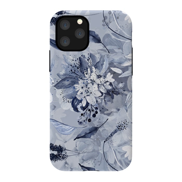iPhone 11 Pro StrongFit Autumnal fresh gray and blue flower rose pattern by  Utart