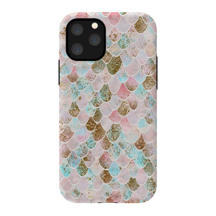 iPhone 11 Pro StrongFit Wonky Watercolor Pink and Blue Mermaid Scales  by  Utart
