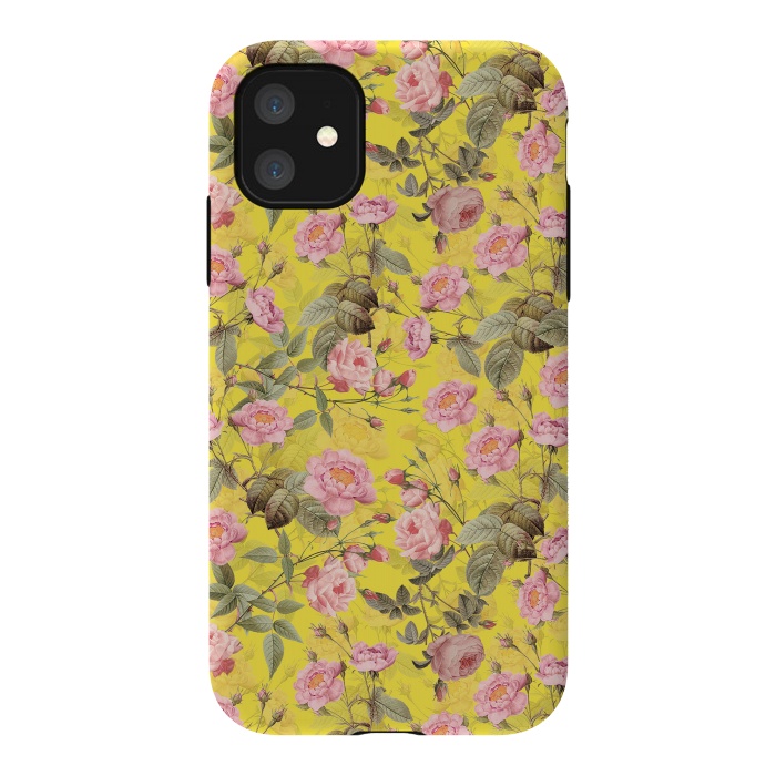 iPhone 11 StrongFit Pink English Roses on Yellow - Pattern by  Utart