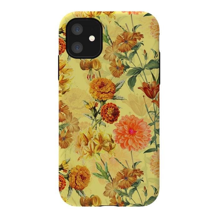iPhone 11 StrongFit Yellow vintage Flower Pattern by  Utart