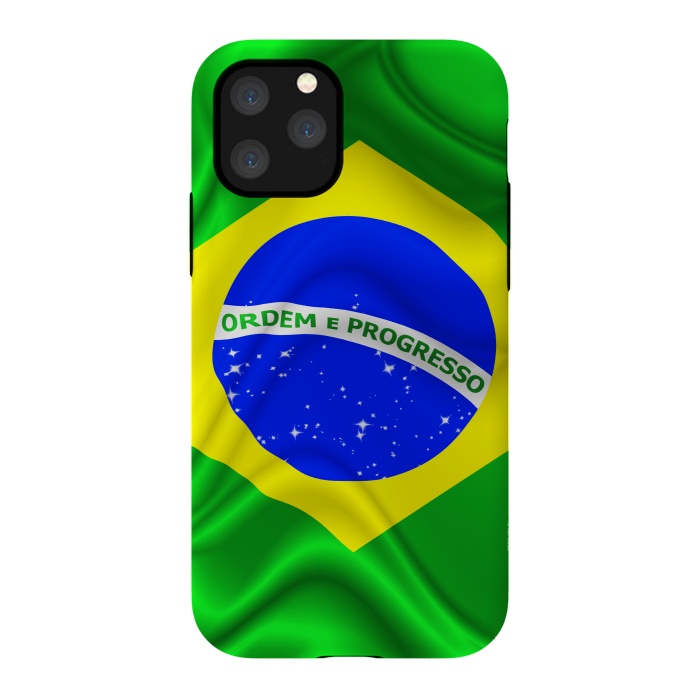 iPhone 11 Pro StrongFit Brazil Waving Silk Flag by BluedarkArt