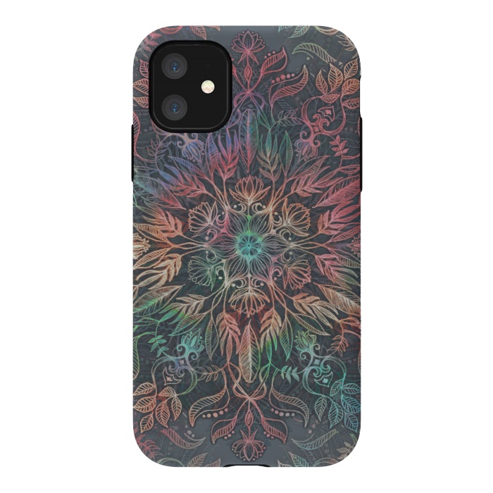 iPhone 11 StrongFit Winter Sunset Mandala in Charcoal, Mint and Melon by Micklyn Le Feuvre