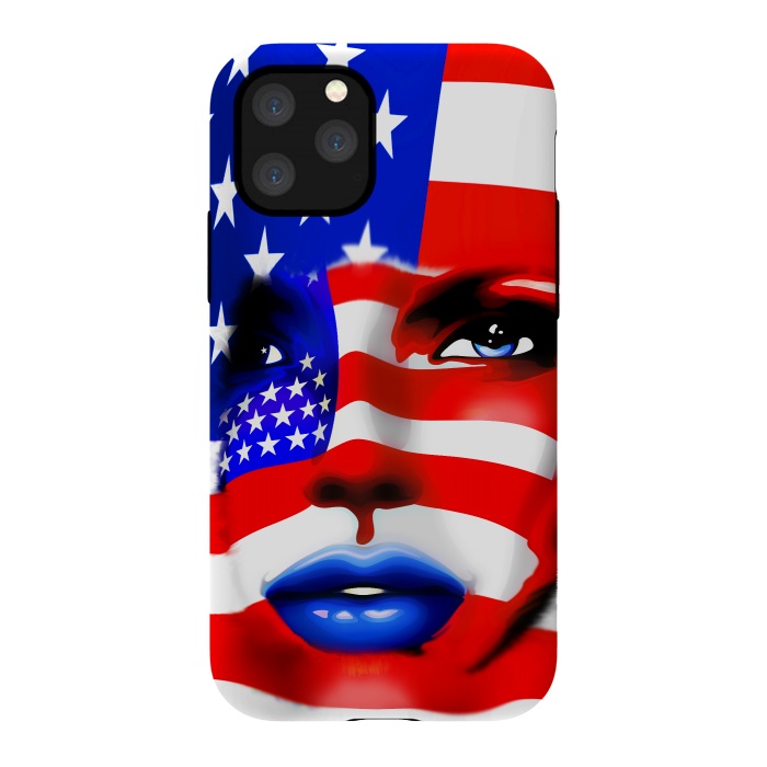 iPhone 11 Pro StrongFit Usa Flag on Beatiful Girl's Face by BluedarkArt