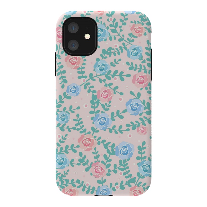iPhone 11 StrongFit Pink blue roses by Jms