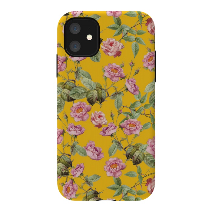 iPhone 11 StrongFit Pink Roses on Yellow by  Utart