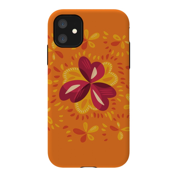 iPhone 11 StrongFit Abstract Clovers In Pink Yellow And Orange by Boriana Giormova