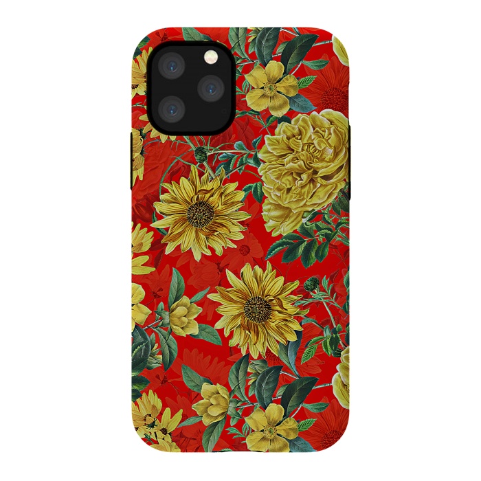 iPhone 11 Pro StrongFit Sunflowers and Roses on Red by  Utart
