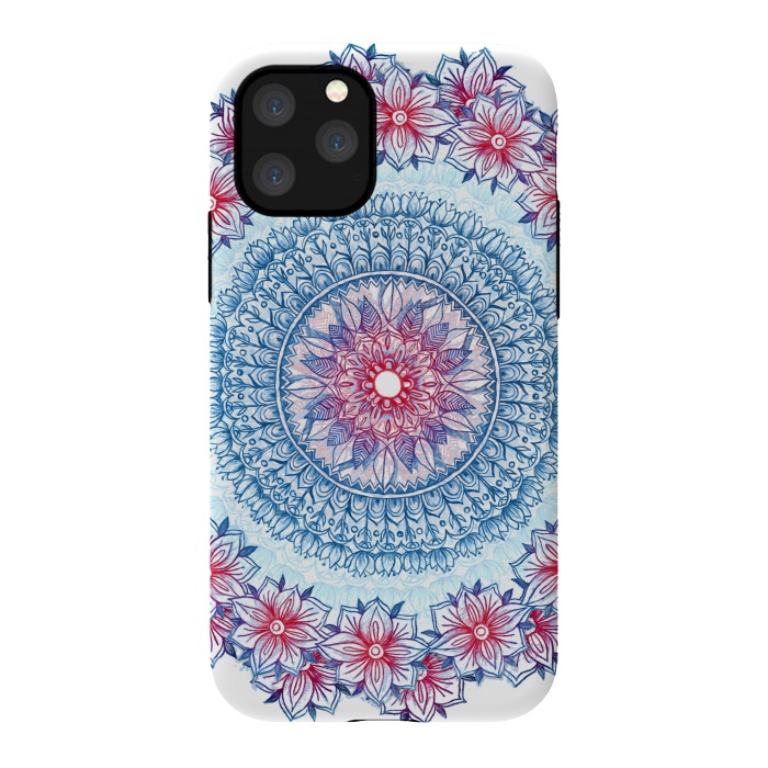 iPhone 11 Pro StrongFit Red, White and Blue Floral Mandala by Micklyn Le Feuvre