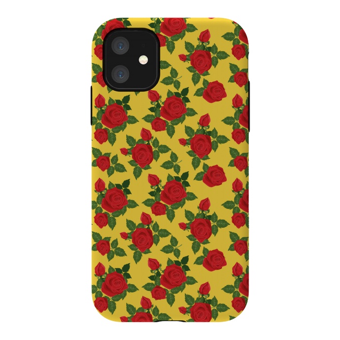 iPhone 11 StrongFit Vintage Rosy Floral-Yellow by Quirk It Up