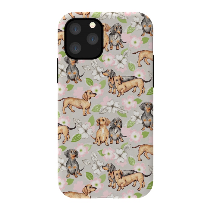 iPhone 11 Pro StrongFit Dachshunds and dogwood blossoms by Micklyn Le Feuvre