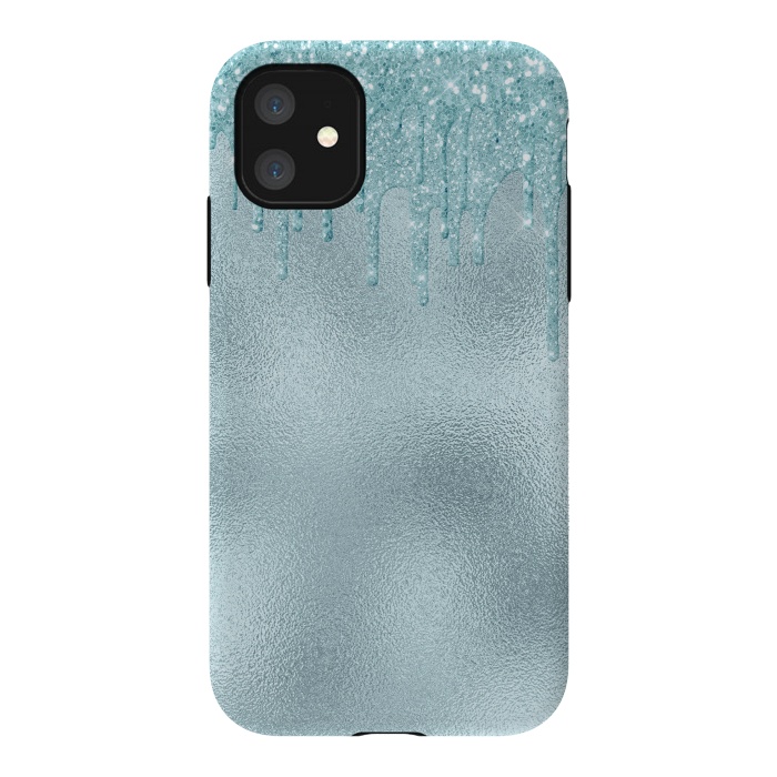 iPhone 11 StrongFit Ice Blue Glitter Droplets on Metal Foil by  Utart
