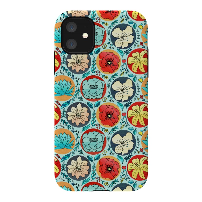 iPhone 11 StrongFit Polka Dot Floral On Navy  by Tigatiga