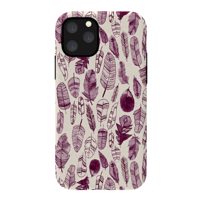 iPhone 11 Pro StrongFit Maroon Feathers  by Tigatiga