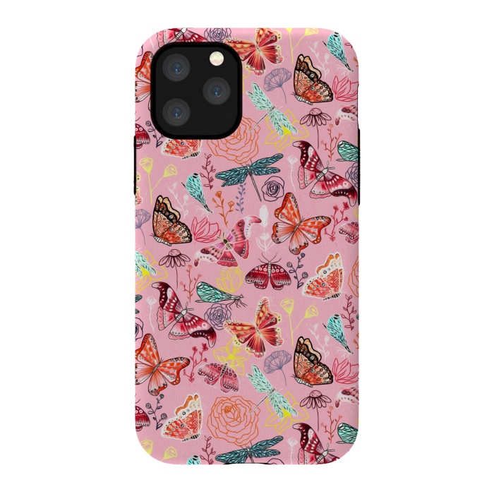 iPhone 11 Pro StrongFit Butterflies, Dragonflies and Moths on Pink  by Tigatiga
