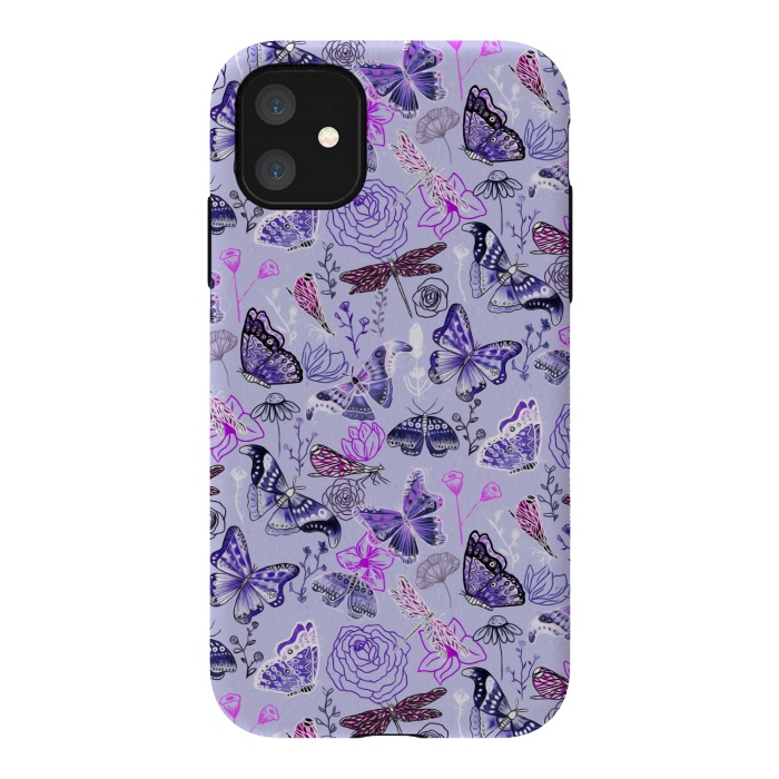 iPhone 11 StrongFit Butterflies, Dragonflies and Moths on Purple by Tigatiga