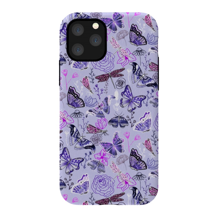 iPhone 11 Pro StrongFit Butterflies, Dragonflies and Moths on Purple by Tigatiga
