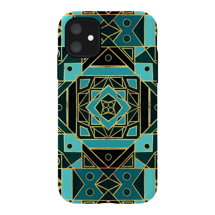 iPhone 11 StrongFit Gold & Teal Art Deco  by Tigatiga