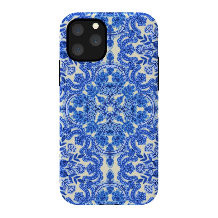 iPhone 11 Pro StrongFit Cobalt Blue and China White Folk Art Pattern by Micklyn Le Feuvre