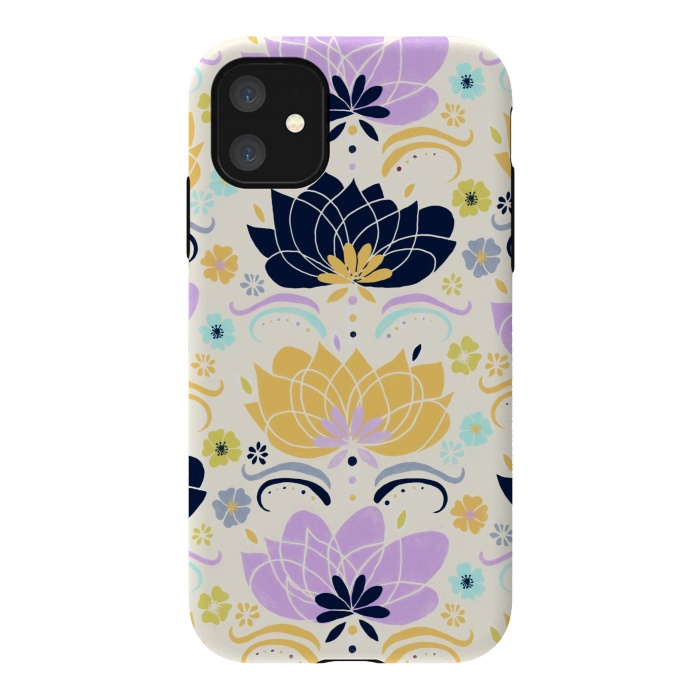 iPhone 11 StrongFit Navy & Pastel Floral  by Tigatiga